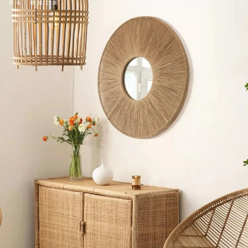 Round Decorative Wall Mirrors Farmhouse Circle Mirror with Hemp Rope Boho Mirrors for Bedroom, Bathroom, Living Room decor Gift - view 4