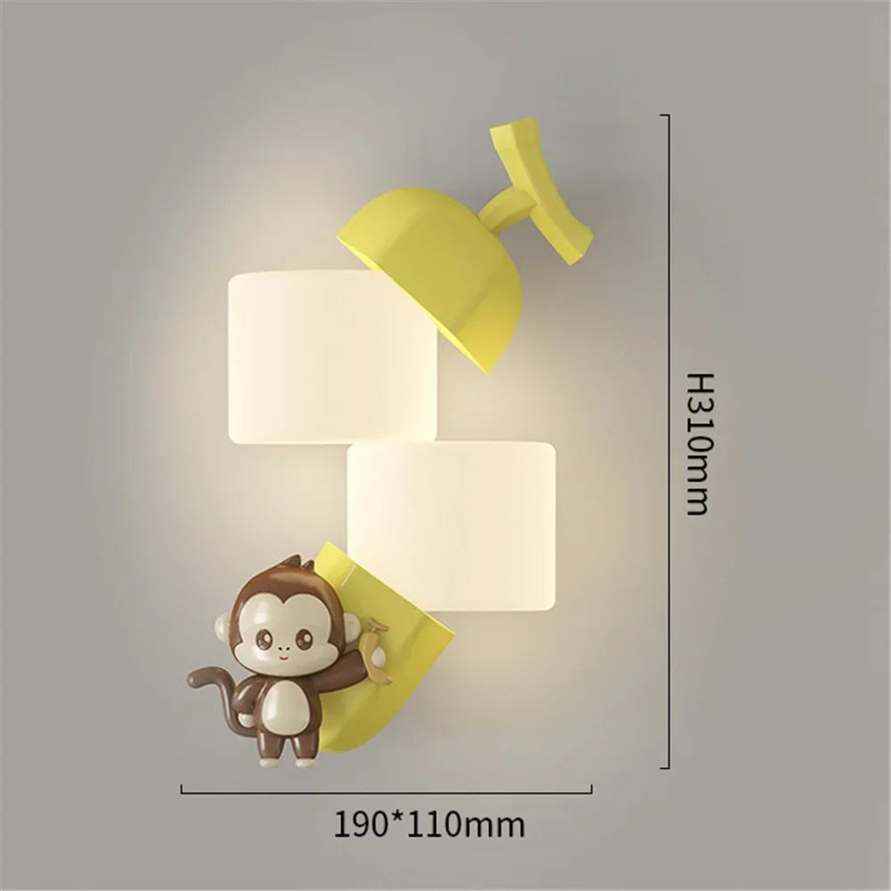 Wall sconce with led monkey and panda for children - C