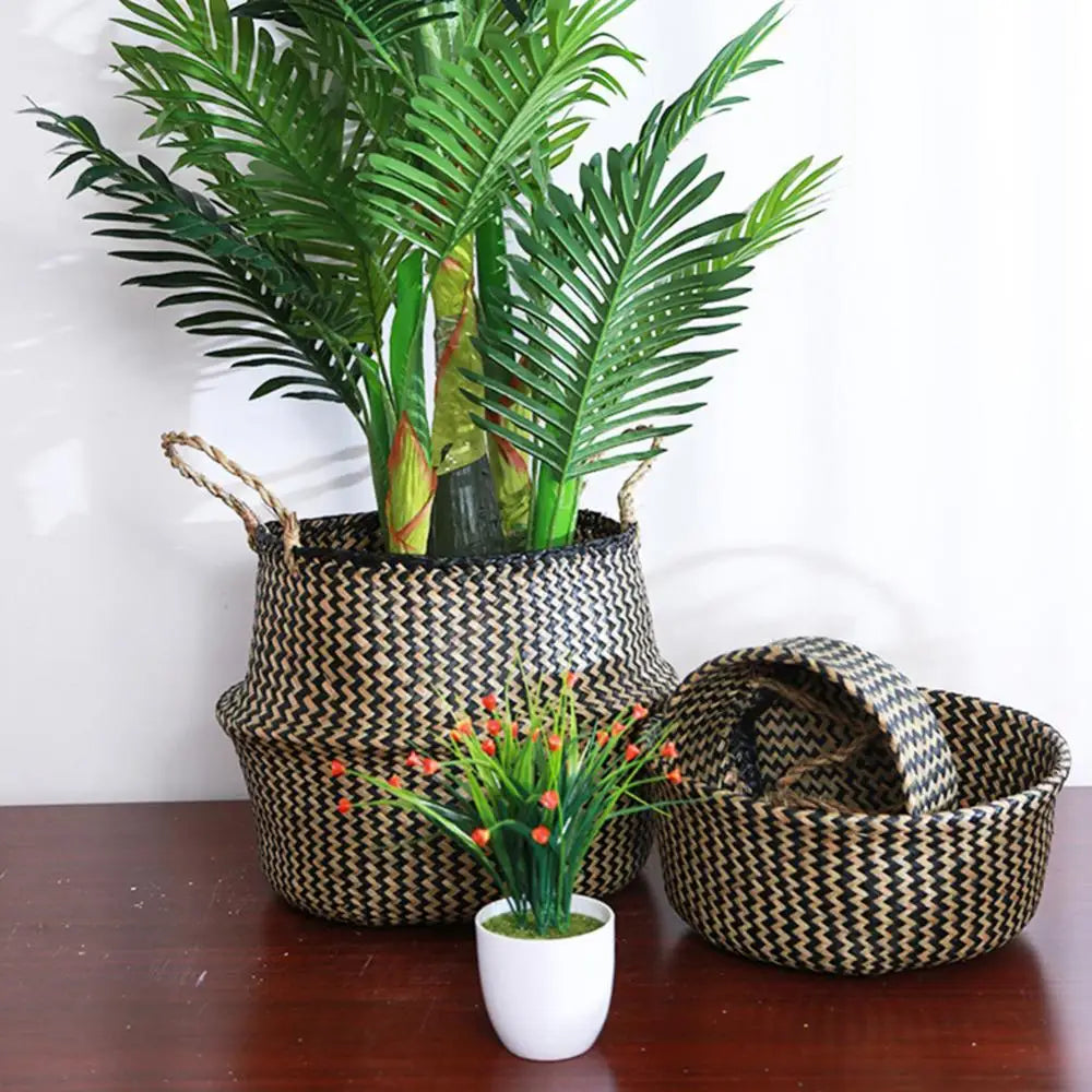 Straw storage basket with foldable handle for flowers and linen - view 5