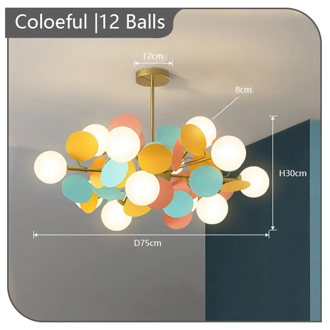 Child chandelier flowers multicolored decorative pendant light - 12 Colored Balls / Warm White 3000K