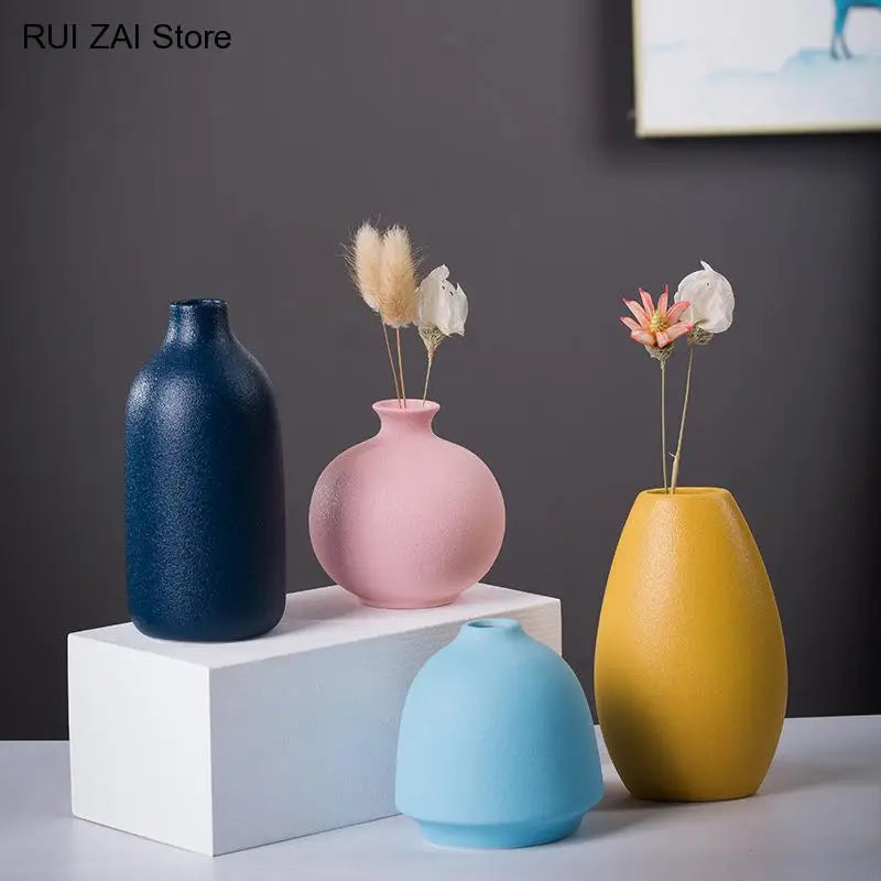 Ceramic Small Vase for Home Decoration, Simple and Modern, Round Flowers, Solid Color, New - view 2