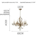 American retro crystal candlestick, French creative candle design, bedroom, living room, study, interior decoration lamp - 6 heads D69cm / warm light