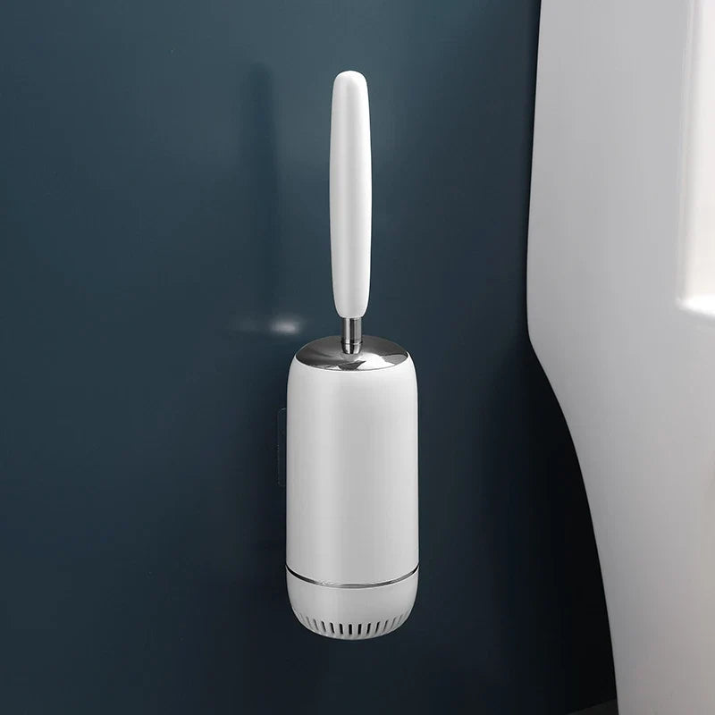 Wall toilet brush without silicone perforation with long handle - White As Shown in Photo