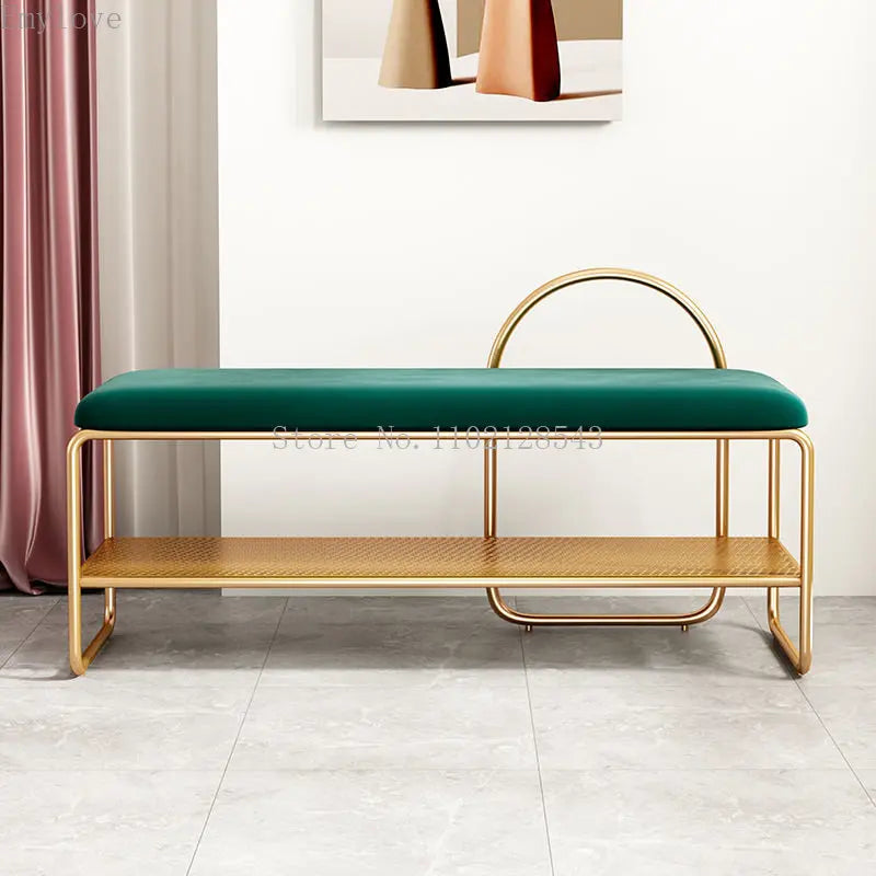 Trendy shoe bench with cushion and two-level shelf - 80cm