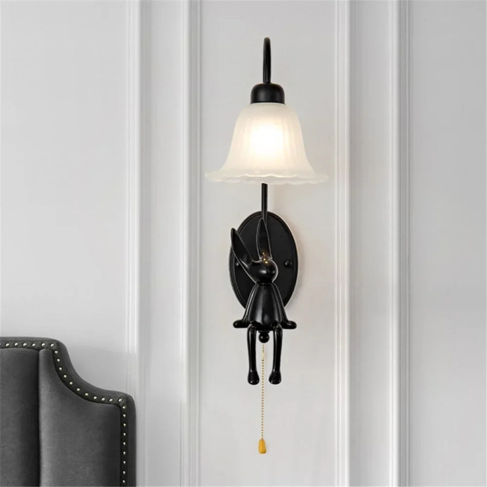 Black glass retro wall sconce with pull-out switch - view 4
