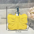 1pc, Ceramics Bowknot Lotion Press Bottle, Household Bathroom Shower Gel Bottle, Plastic Pump Head, Bathroom Liquid Dispenser - Yellow