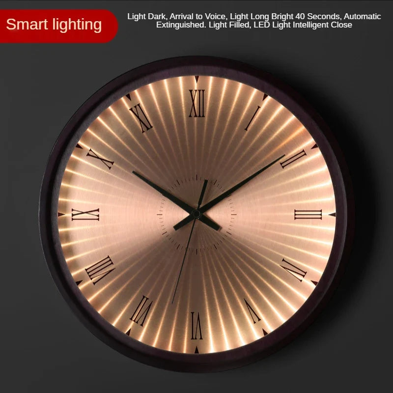 Modern design wall clock in silent and creative gold wood - P Smart Lighting / 16 inches