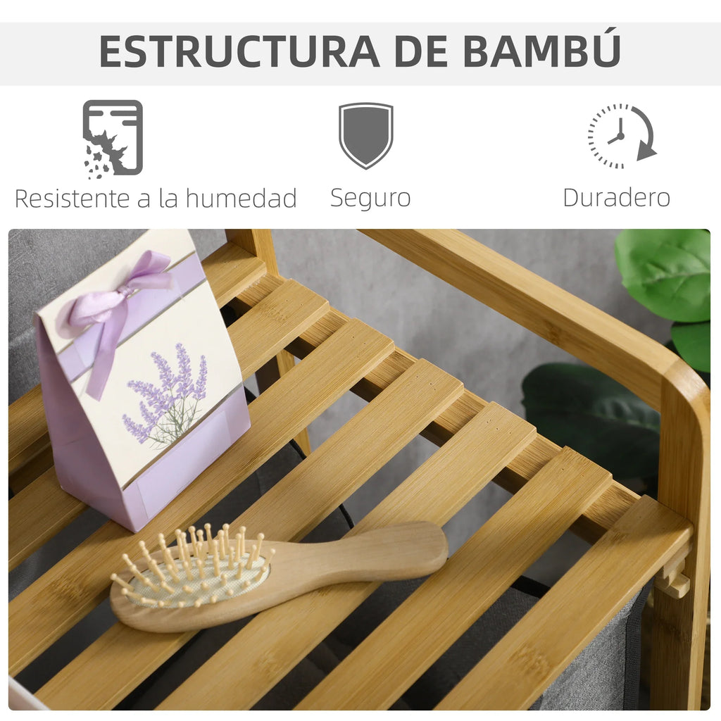 HOMCOM bamboo dirty laundry basket with 2 bags removable 63,5x33x73cm Natural - view 6