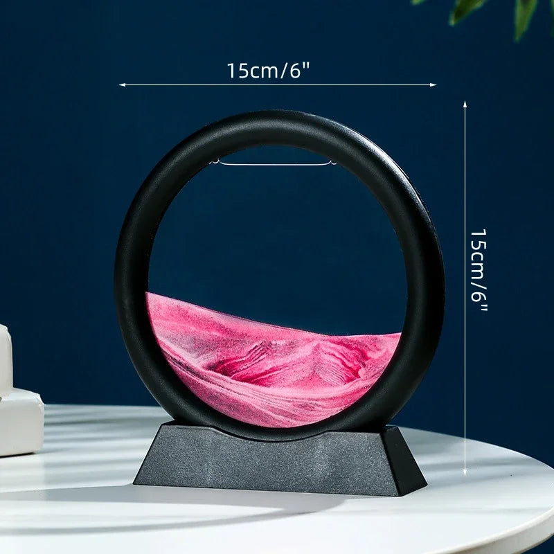 Glass hourglass 3d sand landscape in motion artistic decoration - A-Pink (5 Inches)