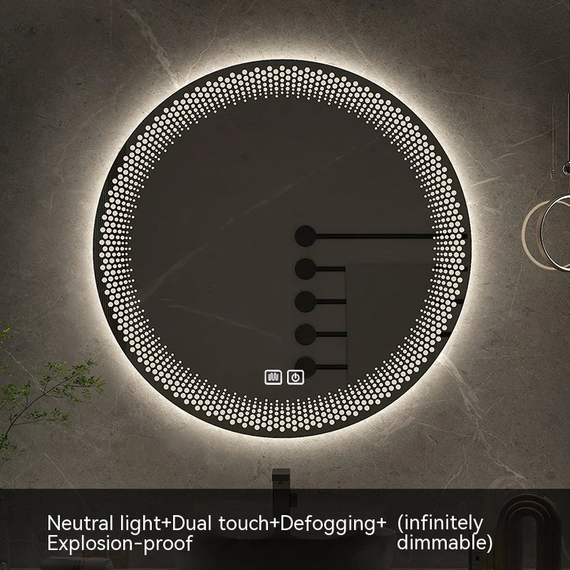 LED round mirror with adjustable backlight and intelligent anti-fog - Double liaison naturelle
