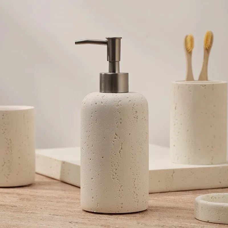 Ahunderjiaz Wabi-Sabi Style Push Bottle, Marble Shower Gel Dispenser Bottle, Light Luxury Bathroom Tabletop Decoration, Home Dec - Round-Silver