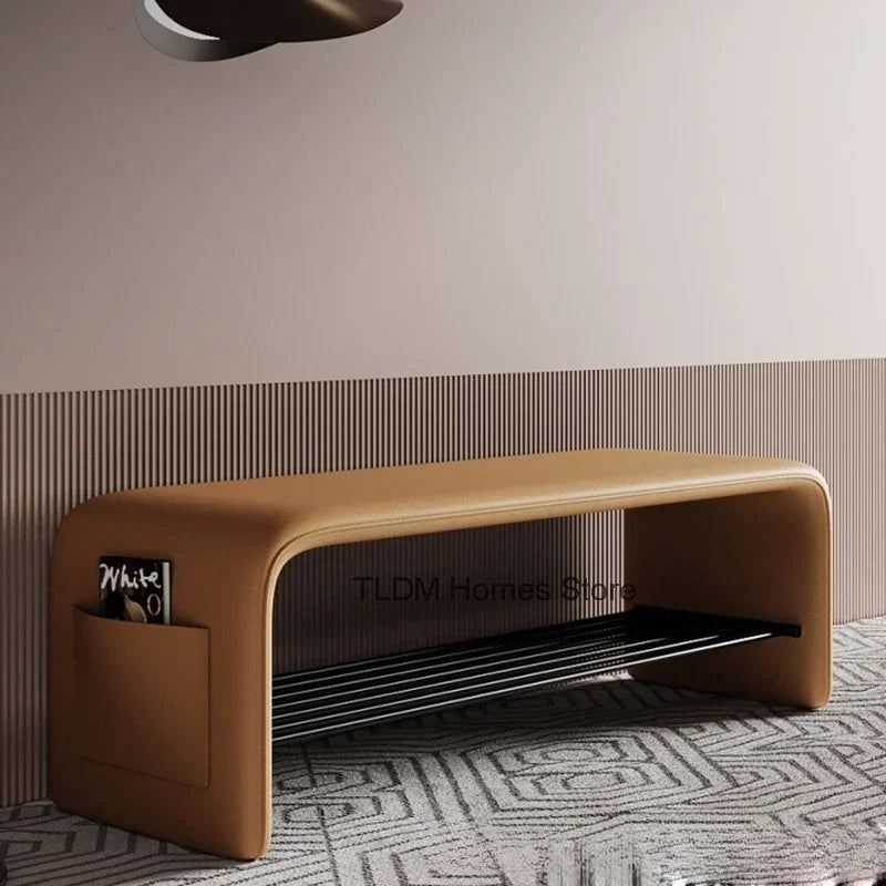 Doorway Shoe-Changing Stool with Storage, LED Accent Style