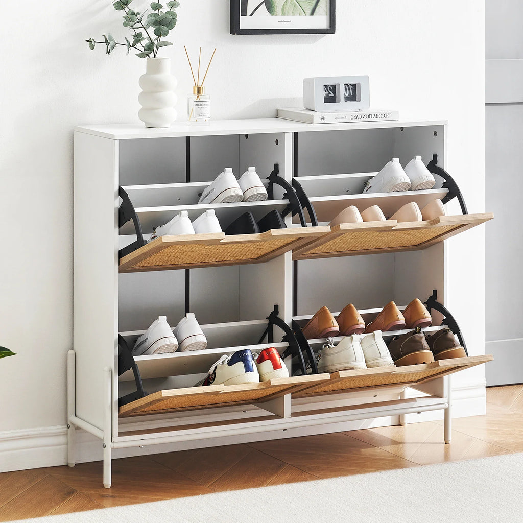 Natural rattan shoe cabinet with folding doors and adjustable shelves - view 3