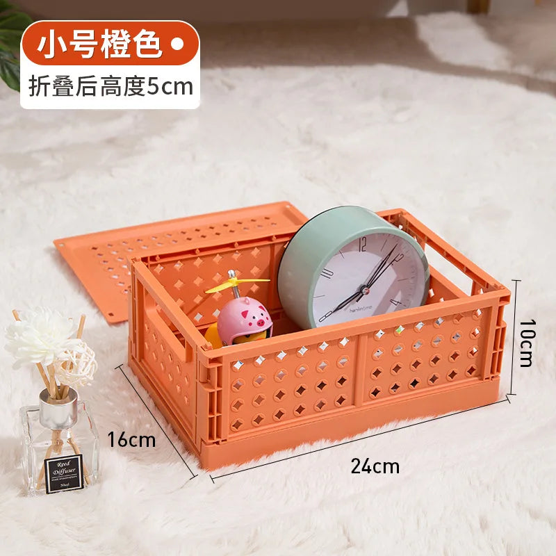 Collapsible Desktop Storage Box, Student Cosmetics Basket, Simplicity, Household, Dormitory, Stationery, Sundry, Small - Orange-Small size