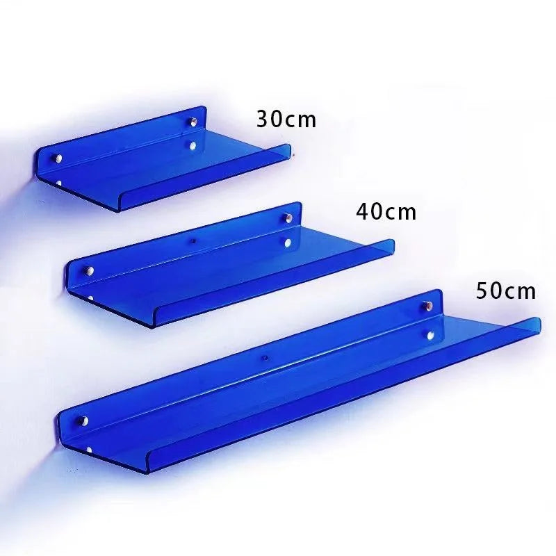 Transparent acrylic floating wall shelf for organized storage - Blue 3 Pieces