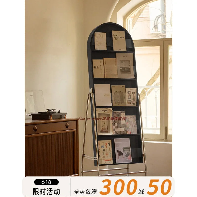 Adjustable solid wood full body mirror, magazine bookshelf mirror, floor standing retro with wheel fitting mirror - view 4