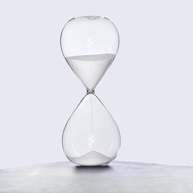 Glass hourglass colored modern decoration for office and home - White / 60 min