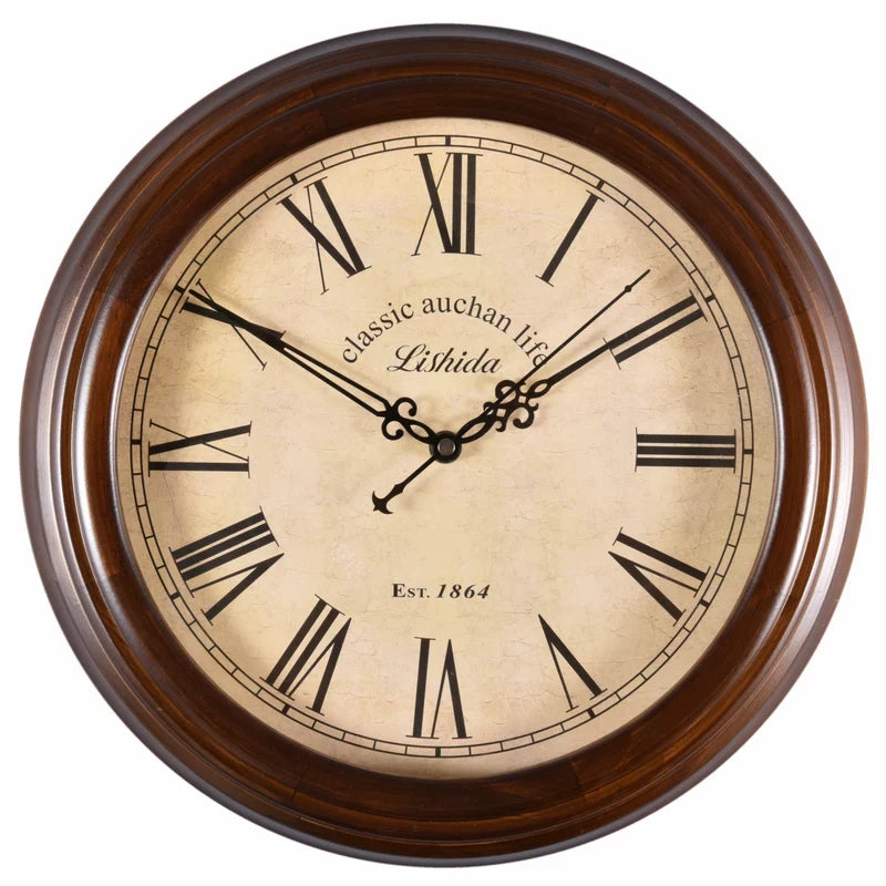 Silent wall clock customizable in retro modern wood - Walnut Wood Color -1