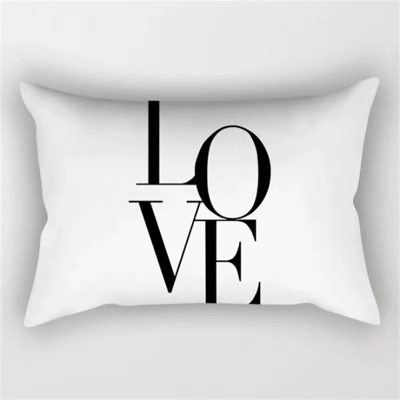 Black and White Marbled Rectangular Throw Pillow Cover, 30x50 cm