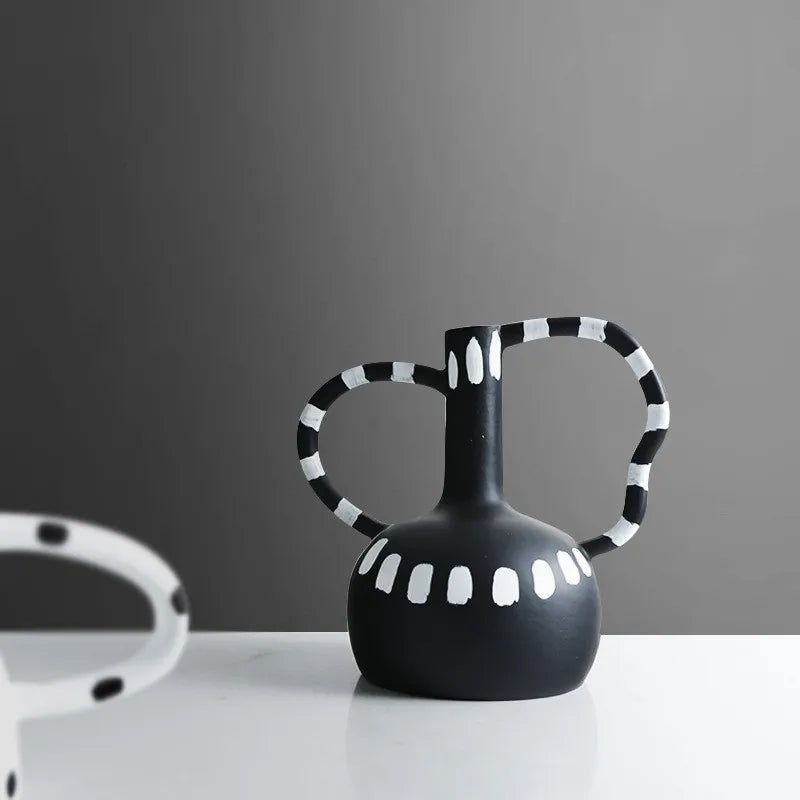 Black And White Polka Dot Double Ear Vase Decoration, Cave Style Homestay Sample Board Room Minimalist Flower Set - view 4