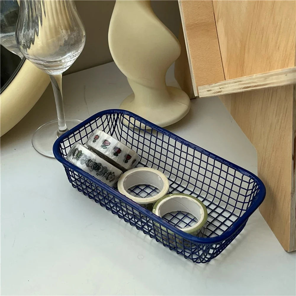Metal storage basket for desktop and makeup - Dark Blue