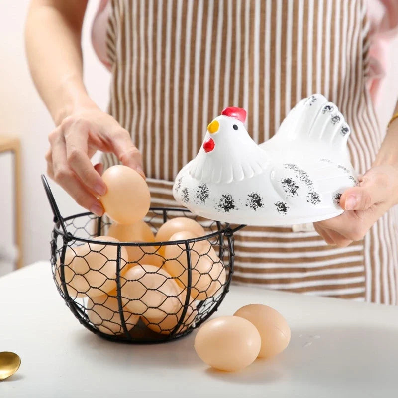 Ceramic basket for eggs and fruit with decorative hen - view 8