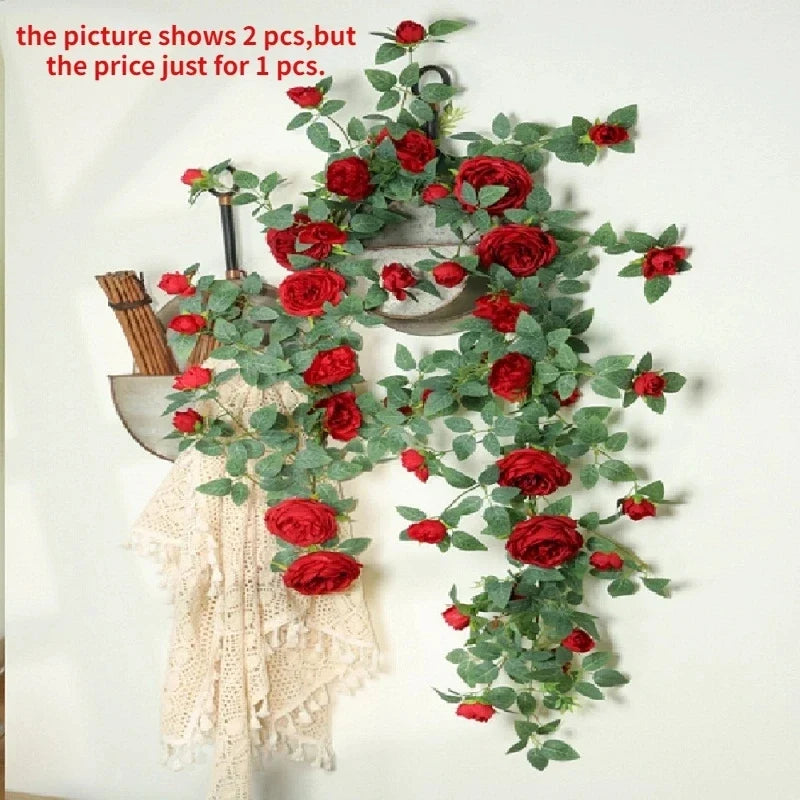 Artificial flowers in pink silk vines floral decoration elegant - Red