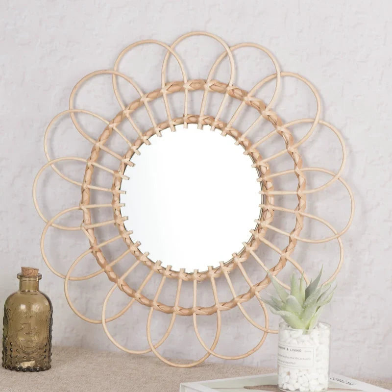 Decorative sunflower rattan hanging mirror for bohemian atmosphere - view 3