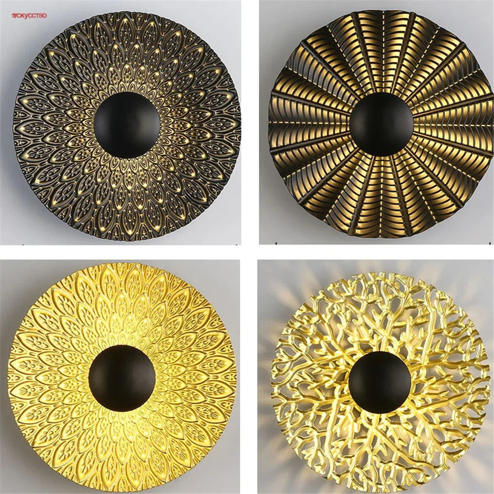 LED wall sconce round in decorative Nordic metal for modern interior