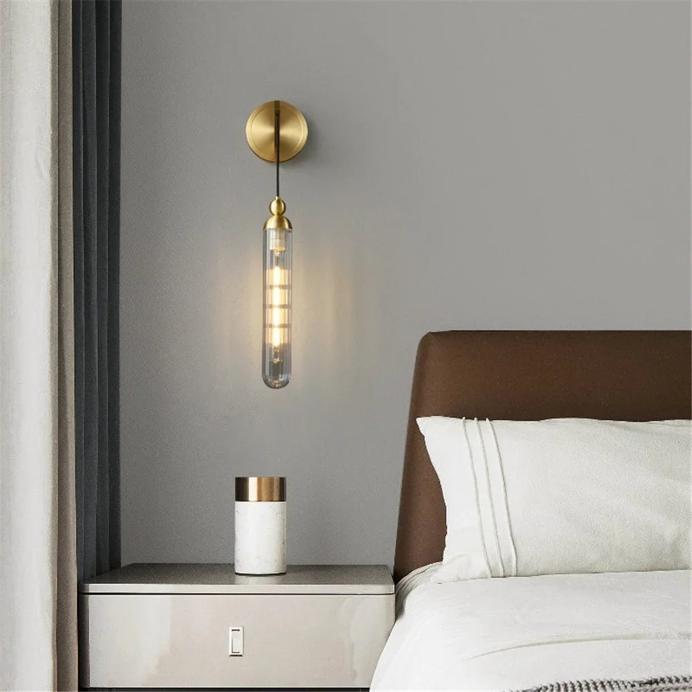 Modern led wall sconce in copper and decorative glass - view 4