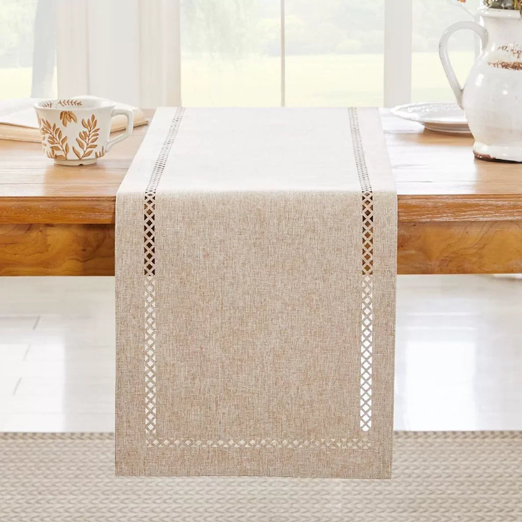 Linen table runner modern chic openwork pattern - view 13