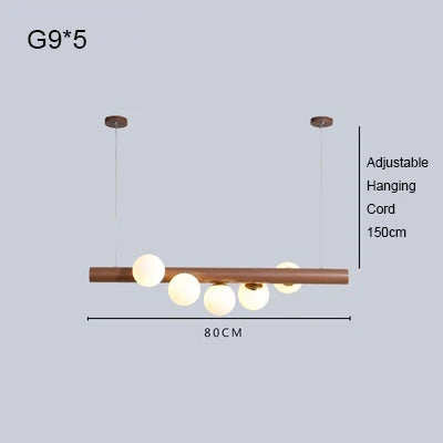 Chandelier in walnut wood and glass modern design for elegant interior - Warm light / 80cm A 1