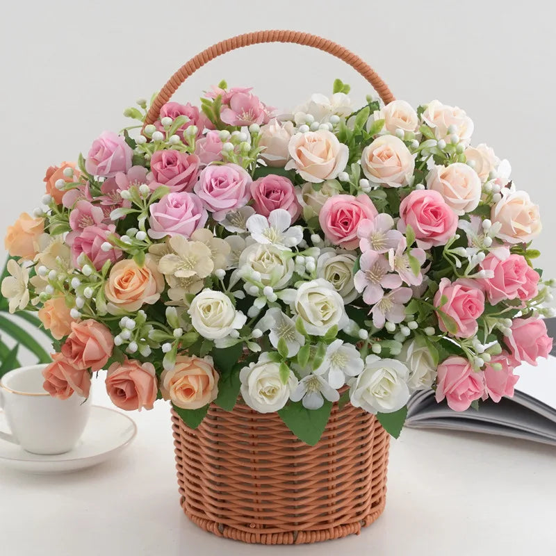 Artificial flowers wedding bouquet pink hortensia floral decoration - view 3