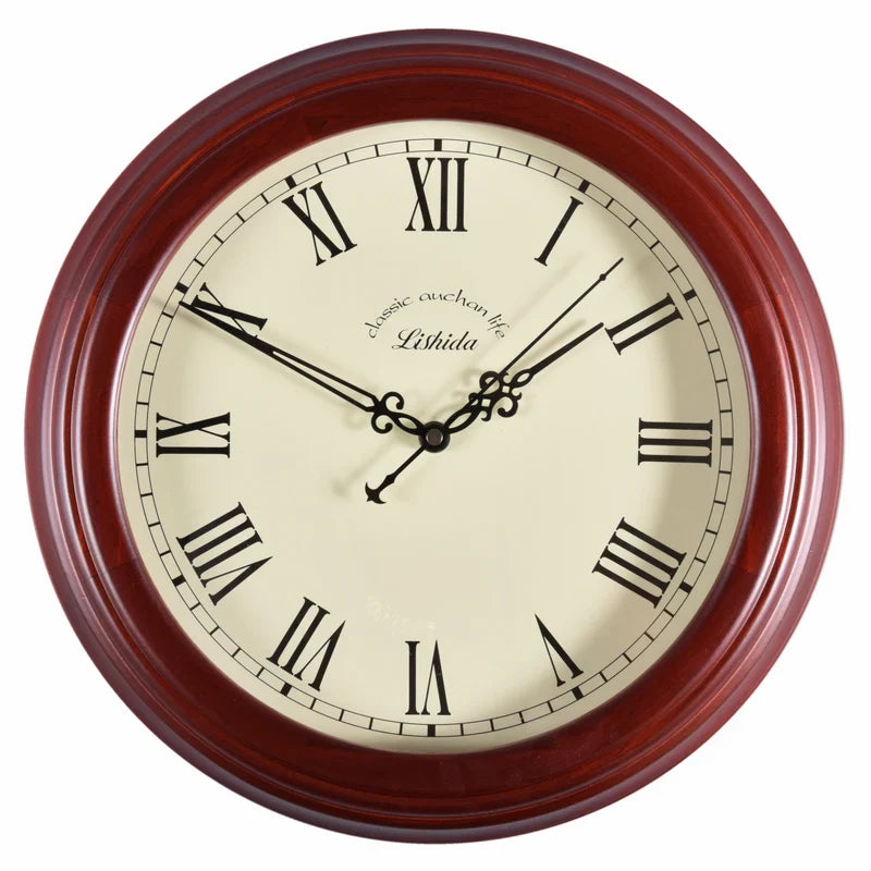 Silent wall clock customizable in retro modern wood - --Acajou 6 (Rome