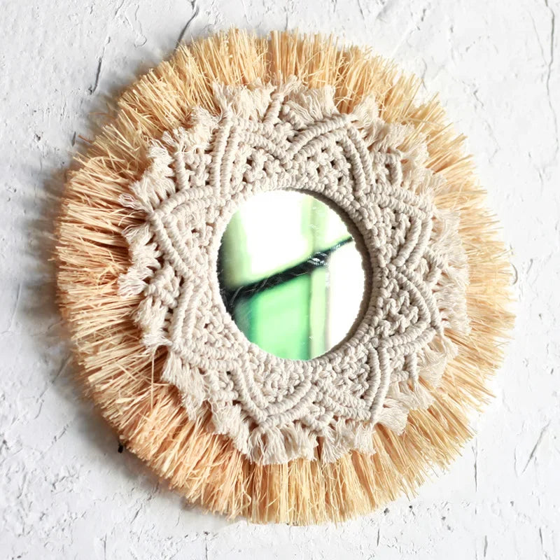 Bohemian decorative mirror in romantic woven straw for wedding