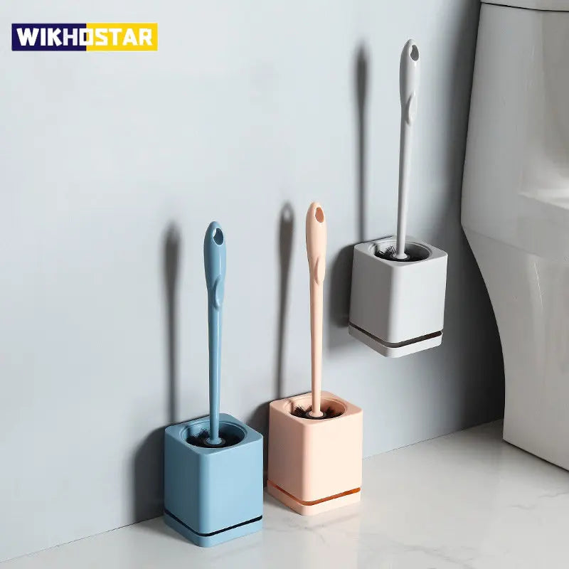 Long hair wc brush with wall drying support