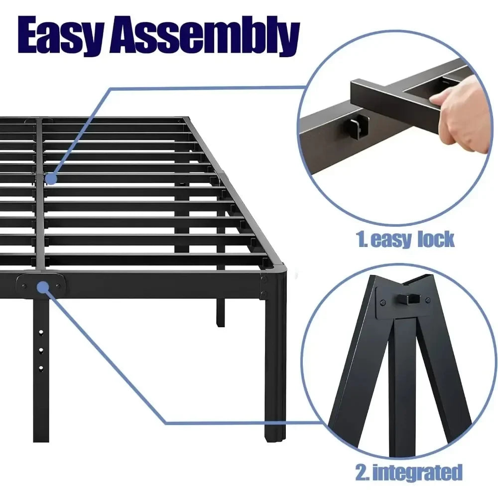 14in High Queen Bed Frame No Box Spring Needed, Heavy Duty Metal Platform Bed Frame Queen Size with Round Corners - view 4