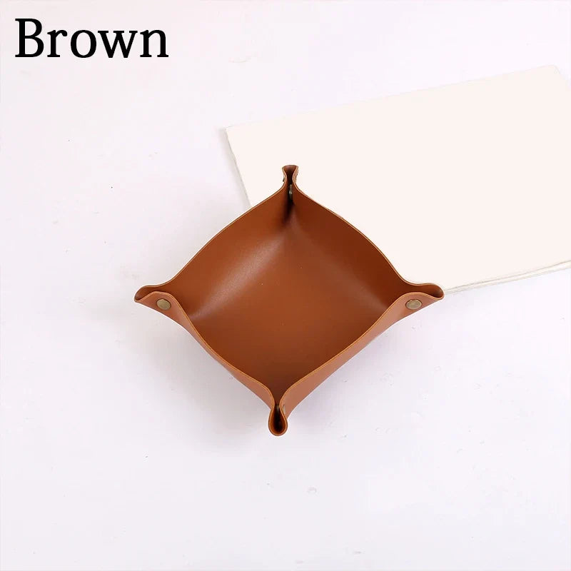 Nordic leather storage tray versatile office organizer - Brun olive / M 25x25cm