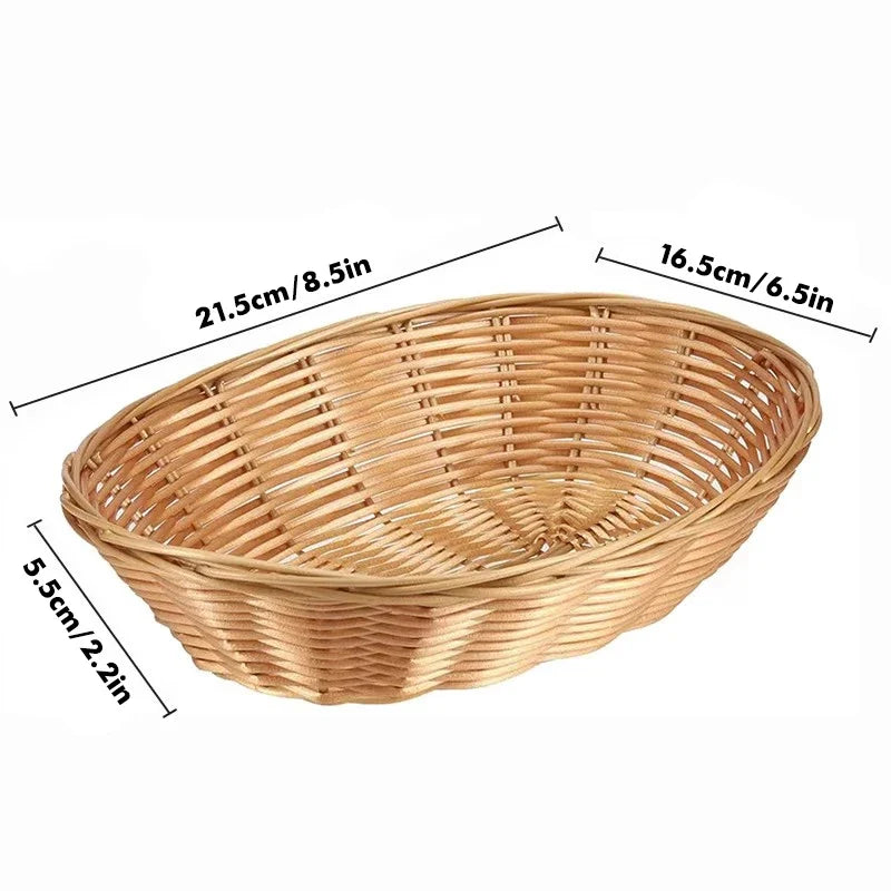 8/20Pcs Wicker Bread Baskets, Handwoven Oval Plastic Basket, Tabletop Fruit Vegetables Food Serving Basket for Home, Kitchen - view 2