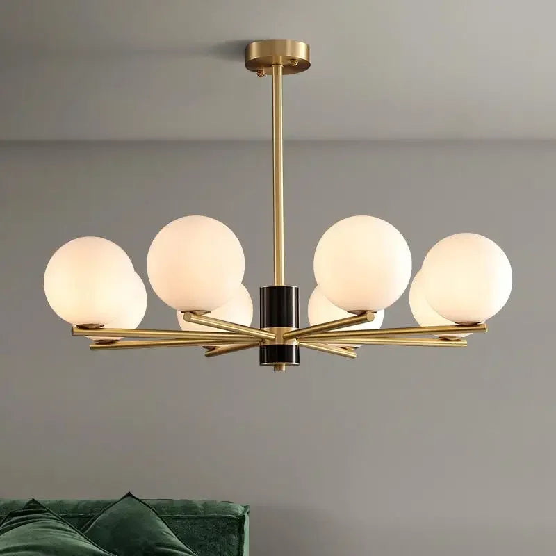 Nordic luxury pendant light in gold copper with white glass balls - view 2