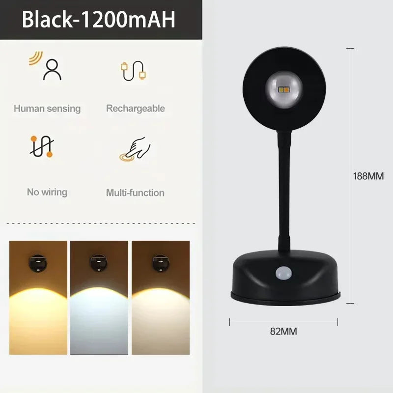 Wireless smart wall sconce with human detection and variable intensity - Black