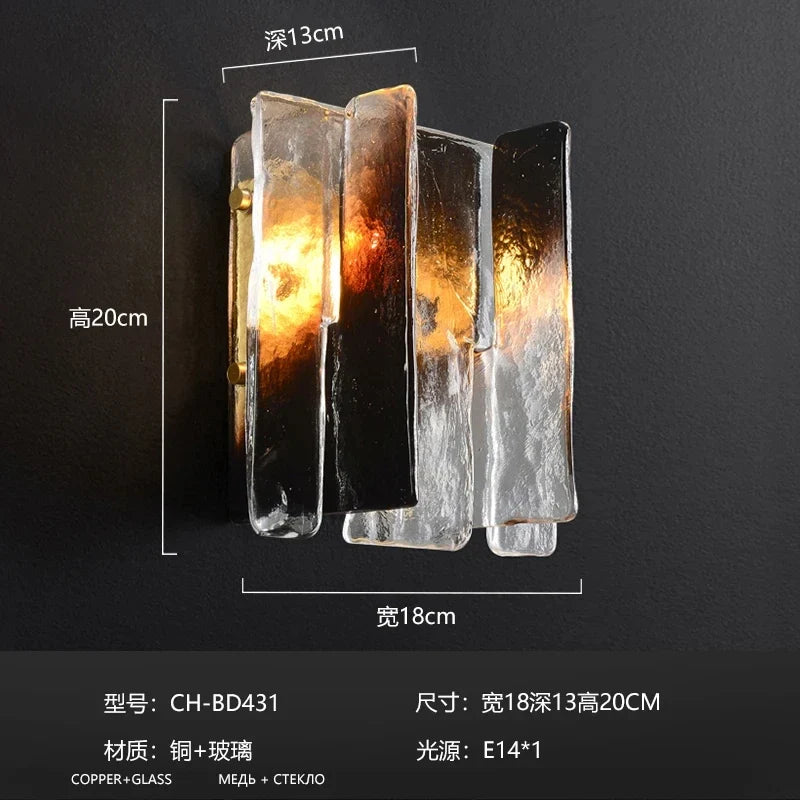 Elegant Nordic design glass and copper wall sconce - L18,5 x l12,5 x h19,5 cm / 2700K / 5W