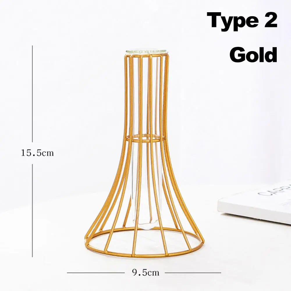 Retro iron vase with glass modern Nordic decoration - Gold-Type 2