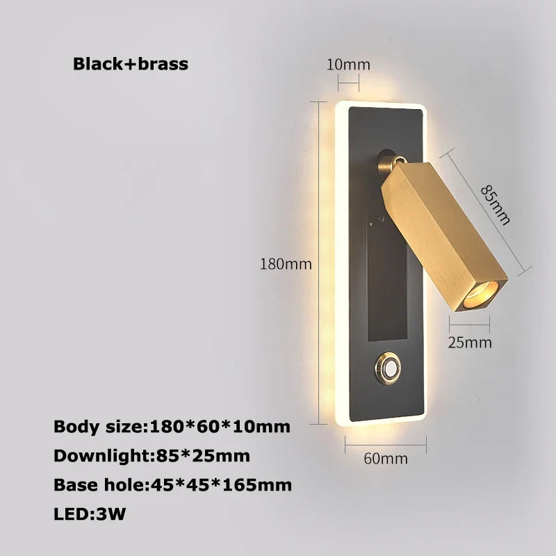 Rotatable Brass and Black LED Reading Wall Sconce - Neutral light / Black brass a