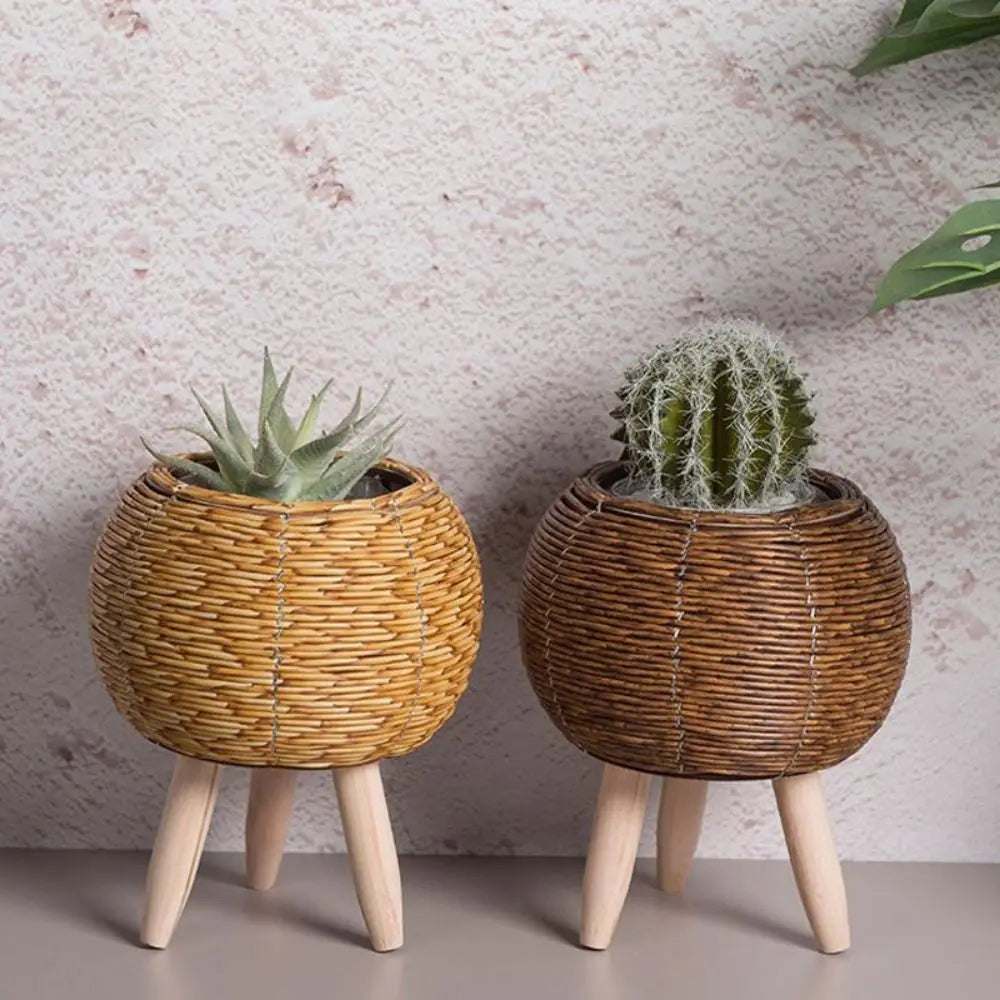 Creative woven rattan flower pot with removable feet and durable support