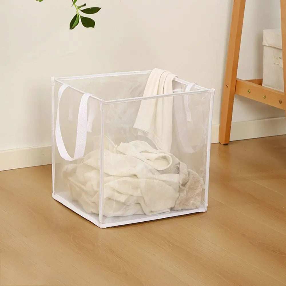 Large capacity foldable linen basket with handles - White-Single Layer