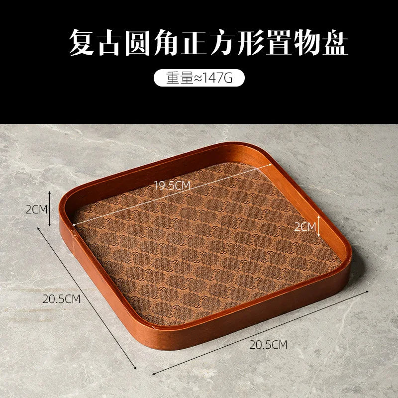Luxury leather tea plate for decorative storage and jewelry - B