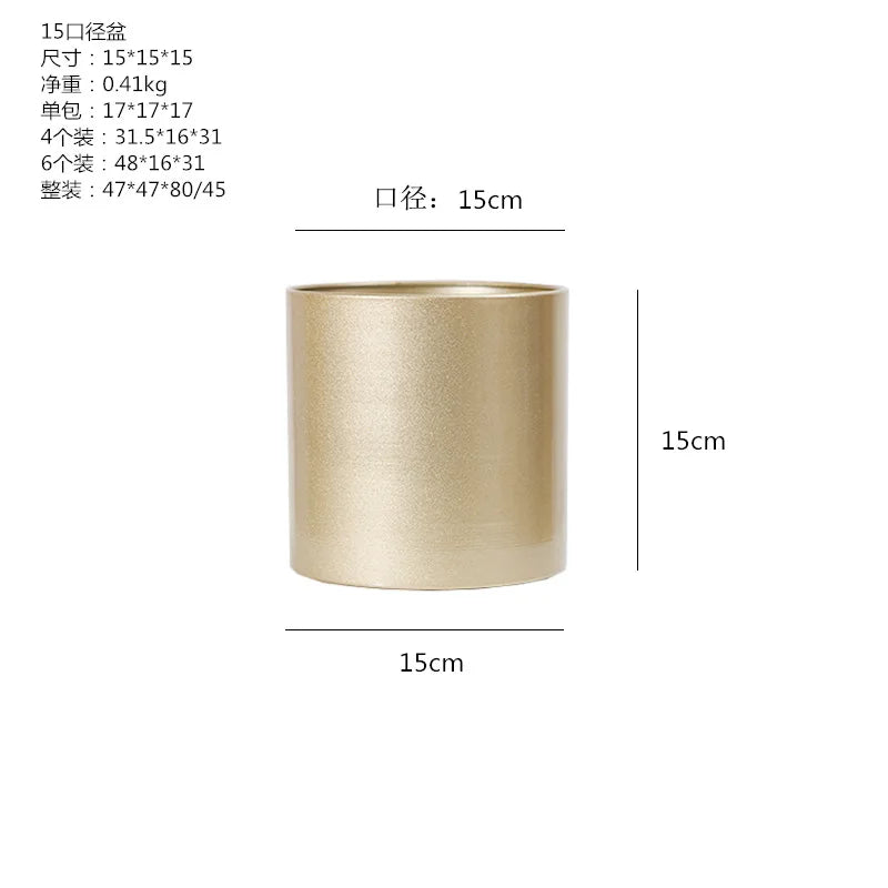 Creative cylindrical flower pot in metal for interior decoration - B
