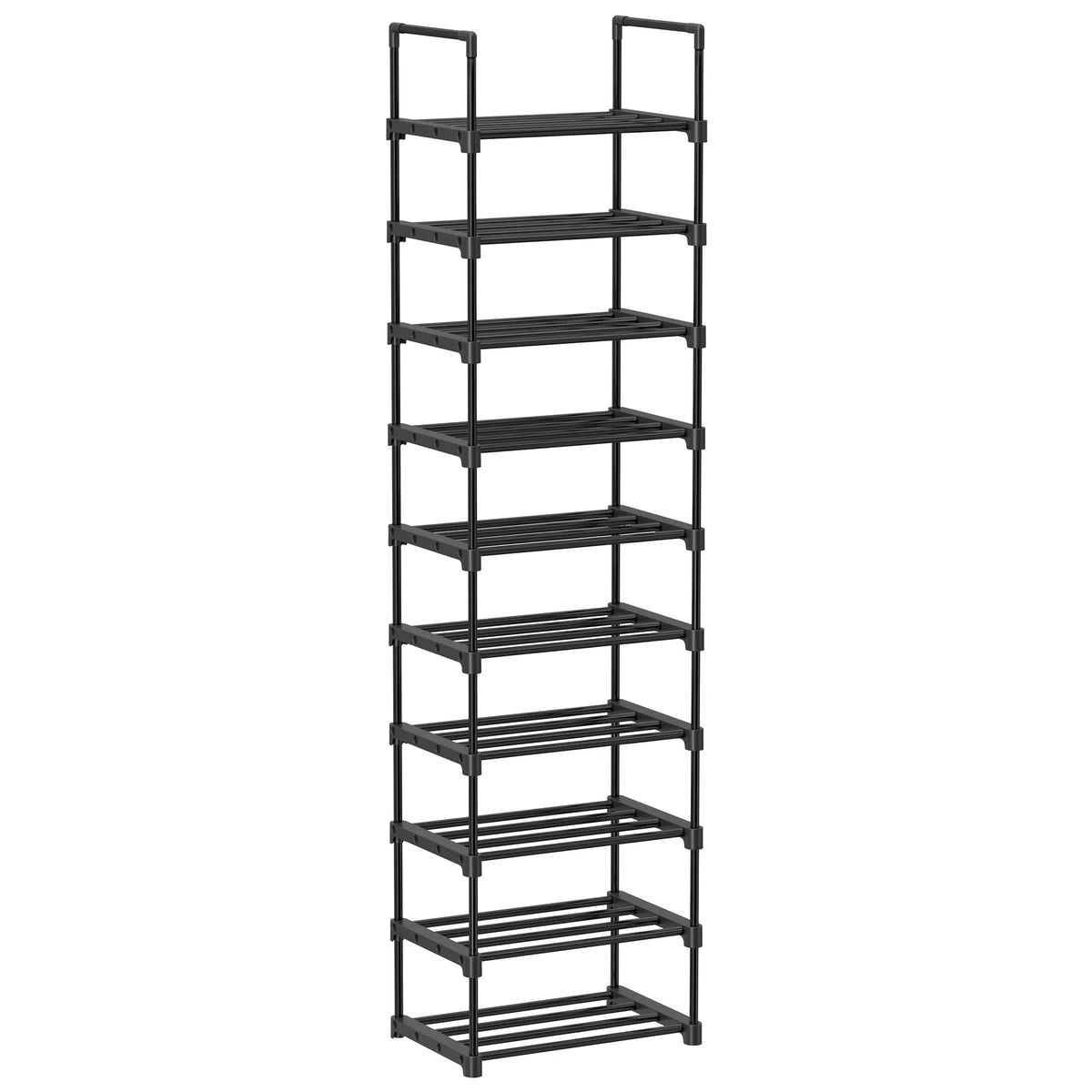 SONGMICS Shoe Rack, 10-Tier Metal Shoe Storage Organiser, Customisable Design, Metal Frame, Space-Saving Rack - black