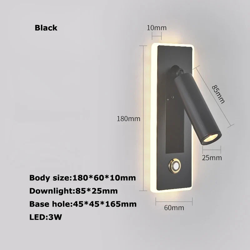 Brass and Black LED Wall Sconce with USB Port and Switch - Neutral light / D